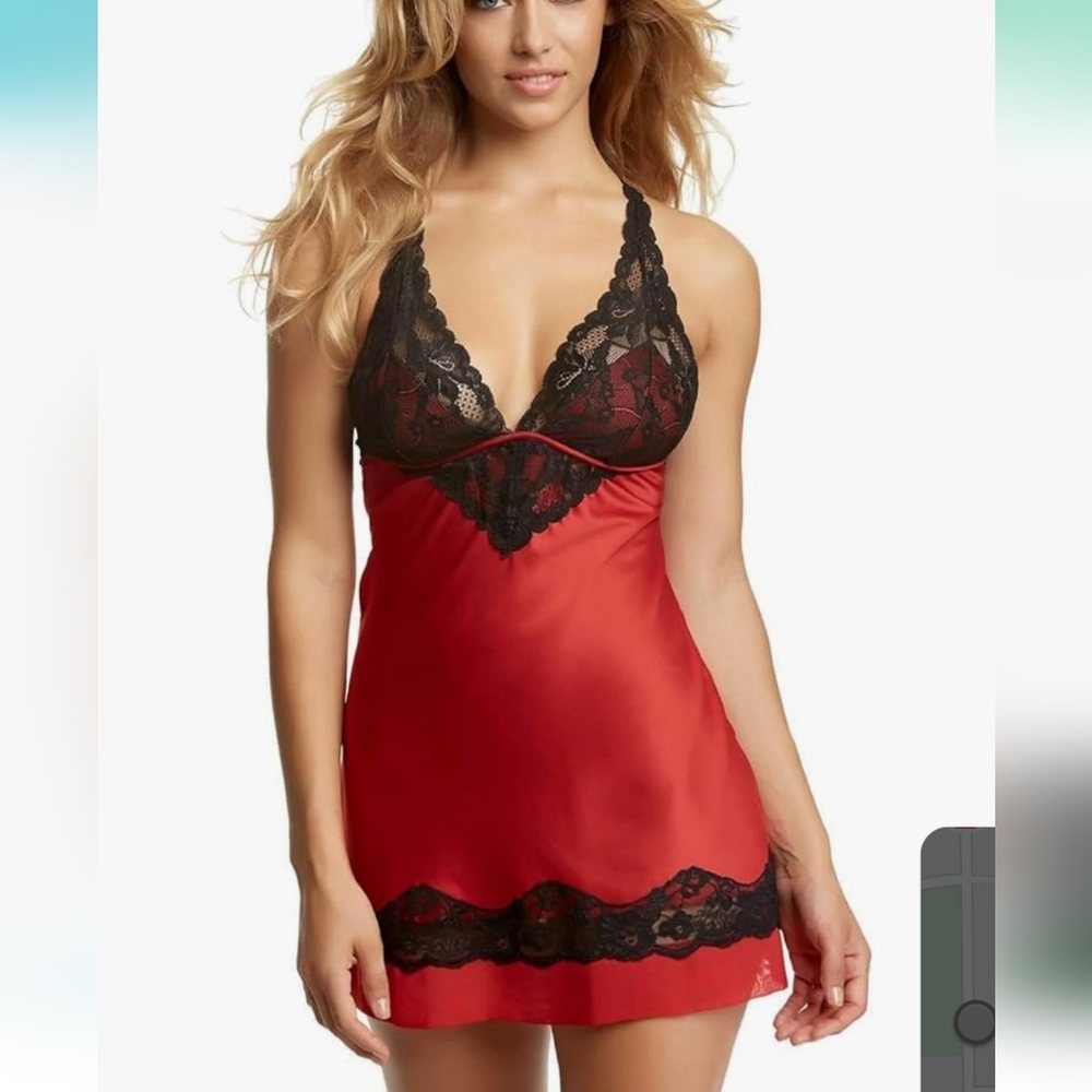 STUNNING JEZEBEL RED BLACK LACE CHEMISE